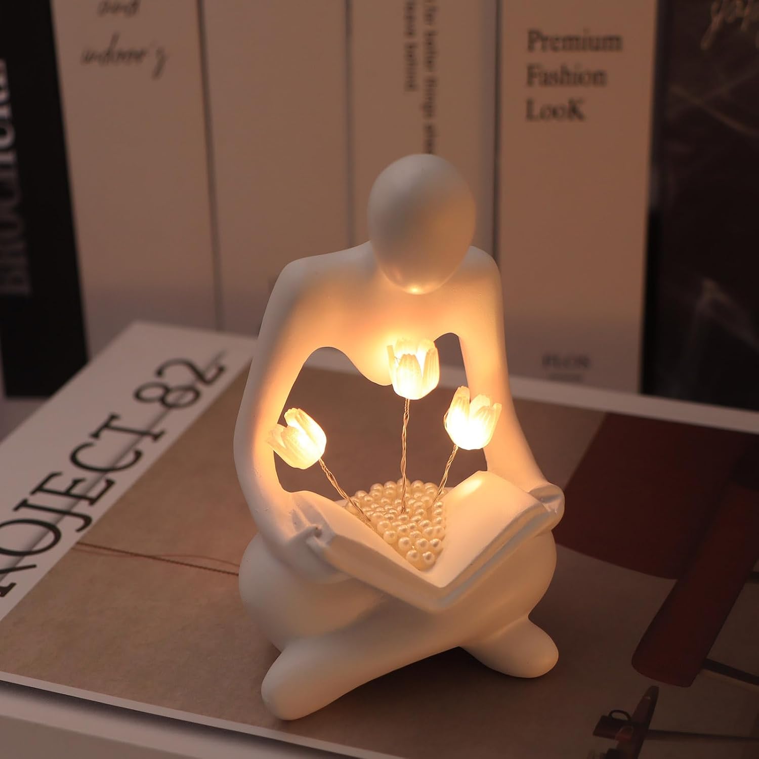 Reading Sculpture Tulip Lamp | Battery Powered LED Figurine