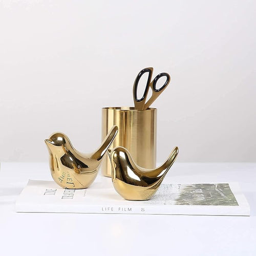 Gold Bird Statues Set of 2 | Ceramic Home Decor