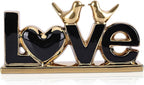 LOVE Sign Statue with Gold Birds | Ceramic Home Decor