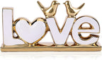 LOVE Sign Statue with Gold Birds | Ceramic Home Decor