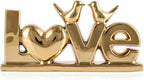 LOVE Sign Statue with Gold Birds | Ceramic Home Decor