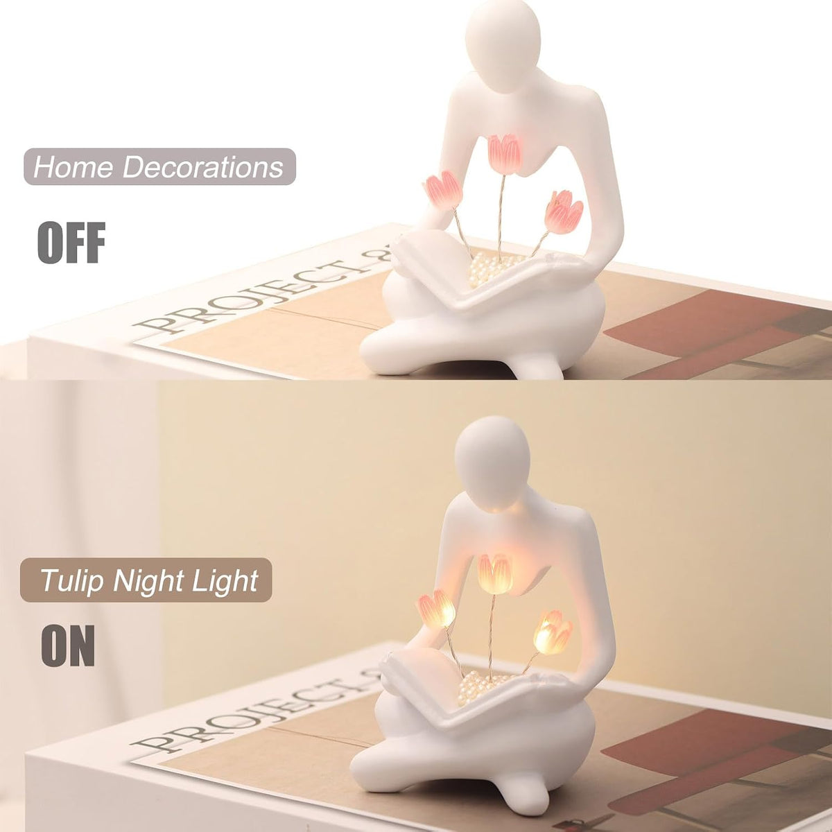 Reading Sculpture Tulip Lamp | Battery Powered LED Figurine