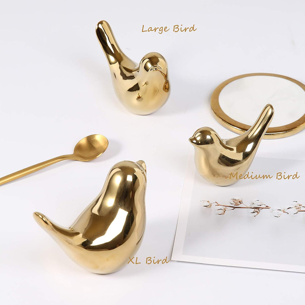 Gold Bird Statues Set of 2 | Ceramic Home Decor