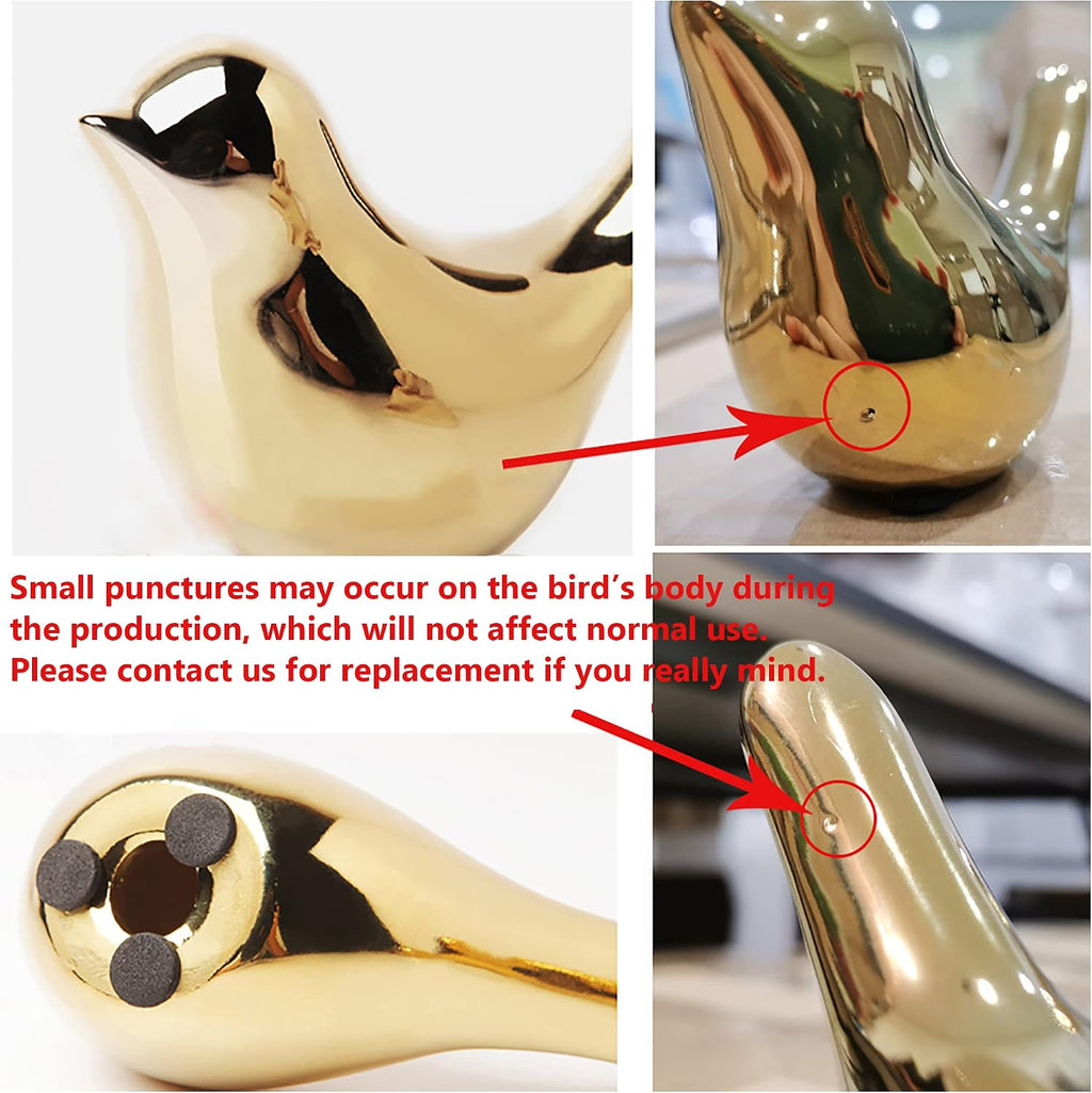 Gold Bird Statues Set of 2 | Ceramic Home Decor