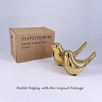 Gold Bird Statues Set of 2 | Ceramic Home Decor
