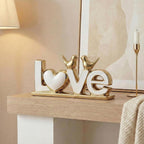 LOVE Sign Statue with Gold Birds | Ceramic Home Decor