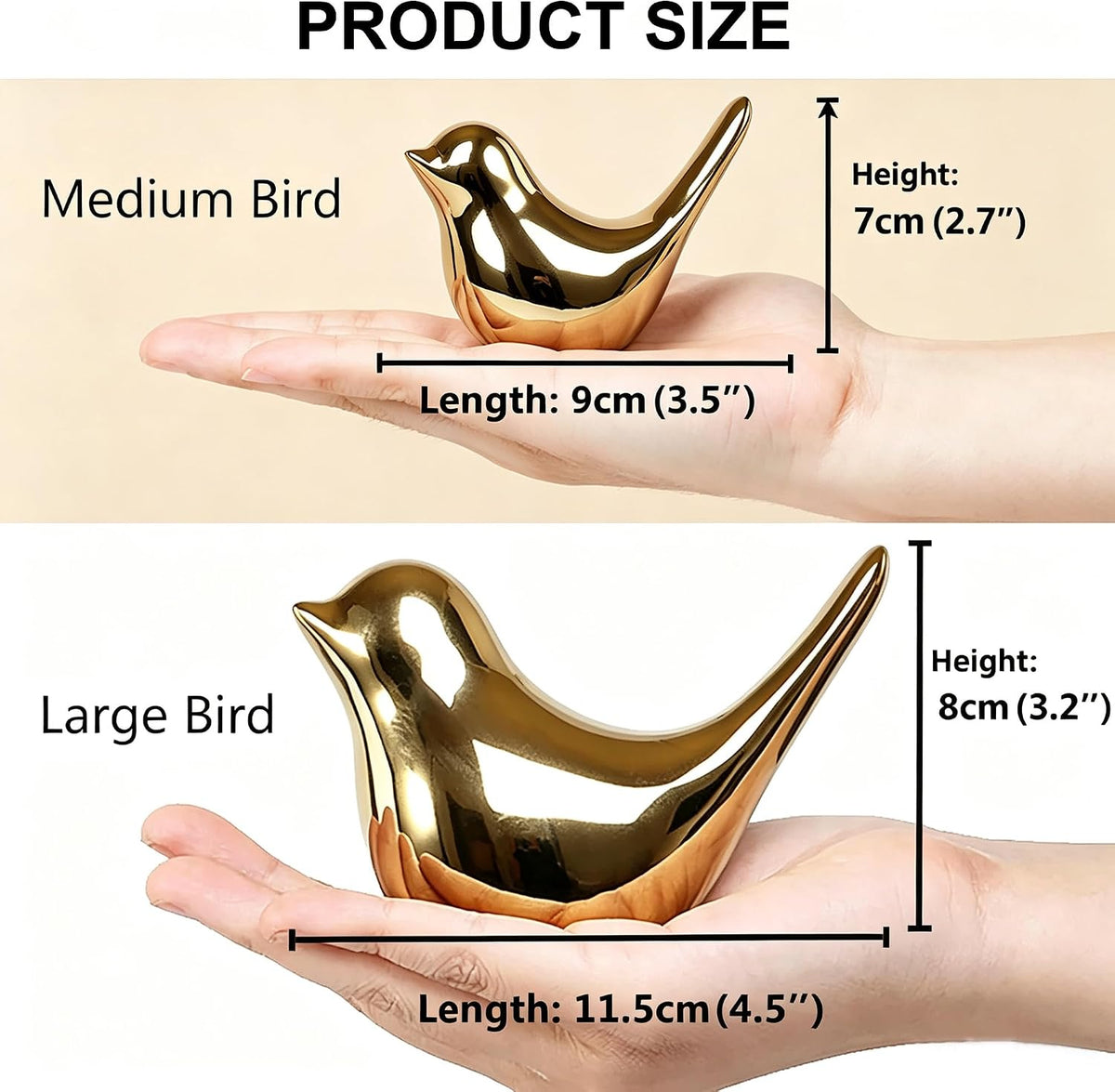 Gold Bird Statues Set of 2 | Ceramic Home Decor