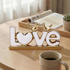 LOVE Sign Statue with Gold Birds | Ceramic Home Decor