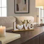 LOVE Sign Statue with Gold Birds | Ceramic Home Decor