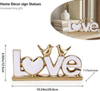 LOVE Sign Statue with Gold Birds | Ceramic Home Decor